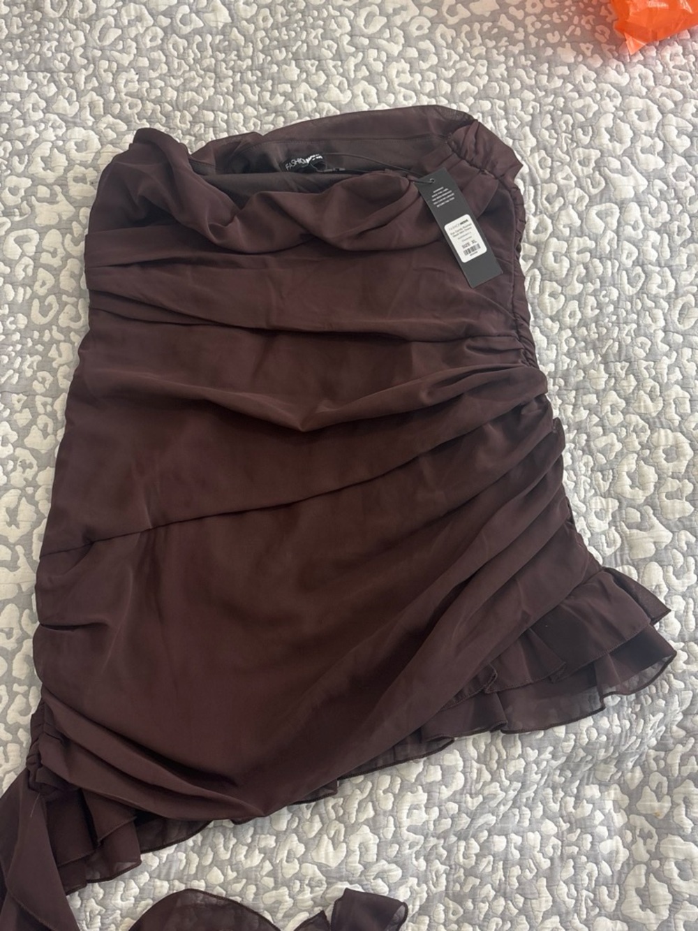Fashion Nova Brown Asymmetrical Ruffle Wrap Skirt